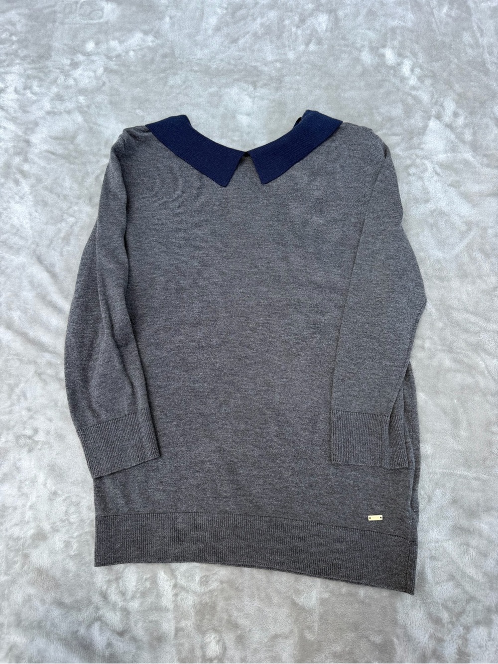 Tommy Hilfiger Gray Crewneck Sweater with Navy Collar